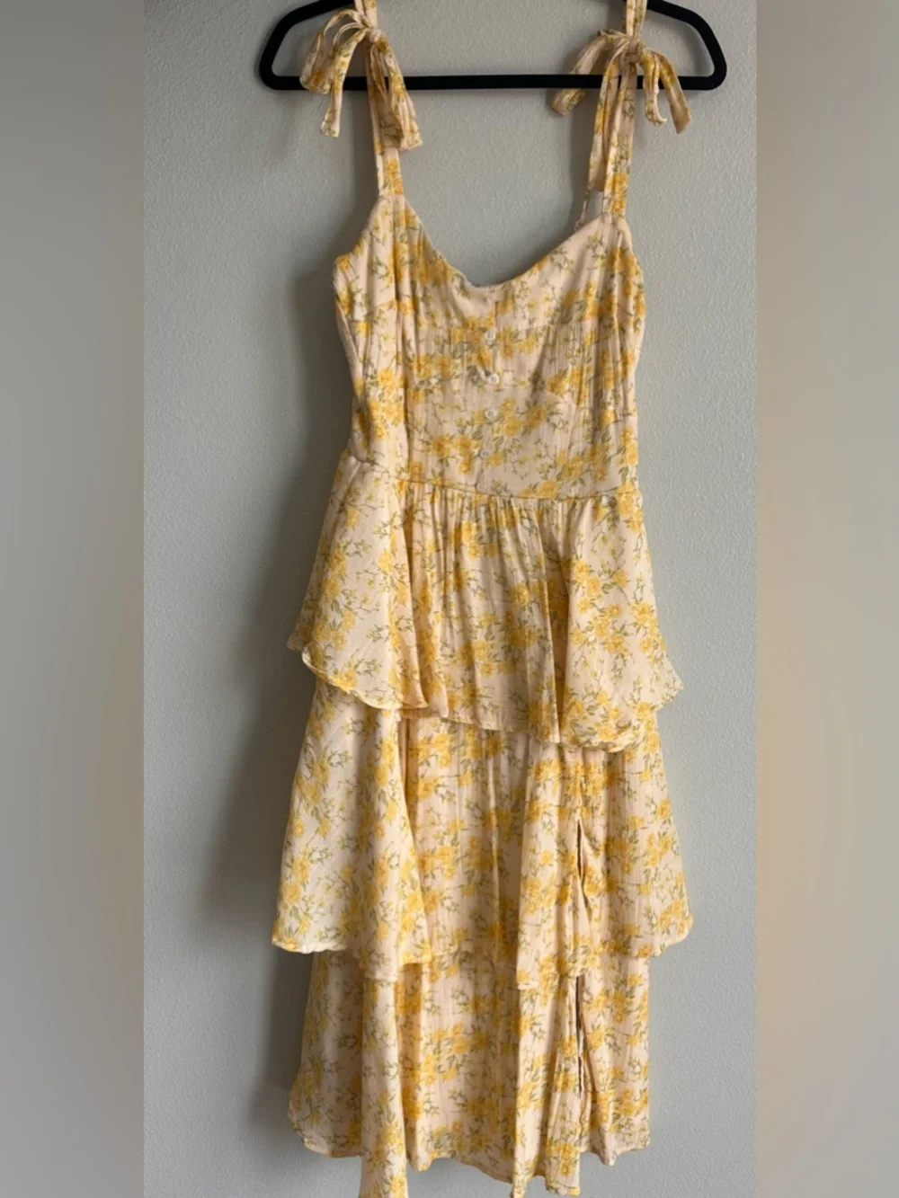 Altar'd State Yellow Floral Tiered Tie-Shoulder Dress - Picture 1 of 2